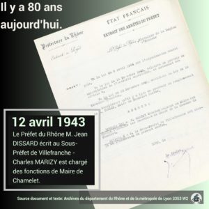Orders from Prefet of Lyon to the Conseil Municipal of Chamelet 12th April 1943