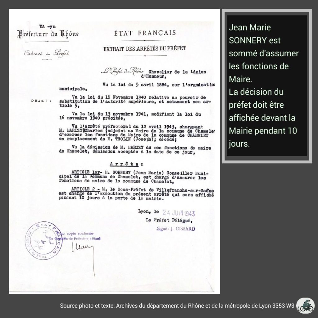 24/6/1943 - The Mayor of Chamelet resigns